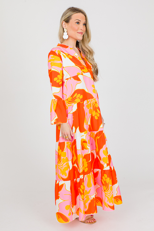 Zoey Multi Tiered Midi, Orange