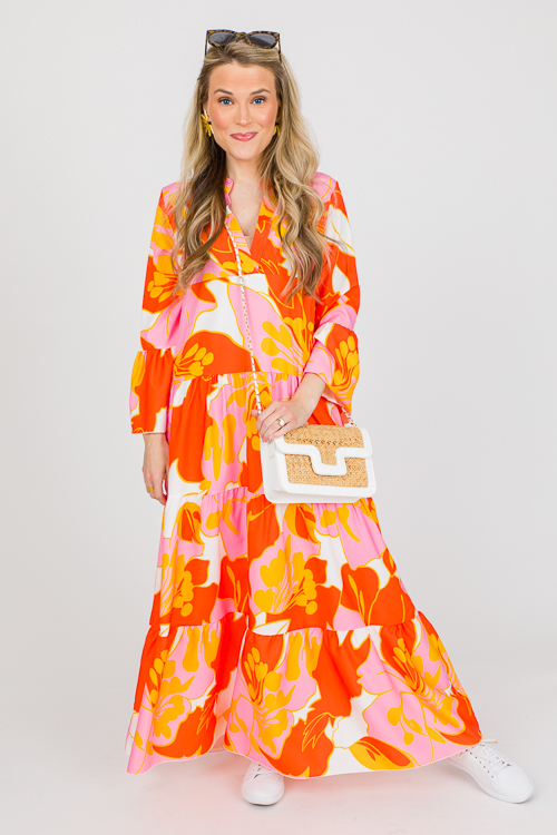 Zoey Multi Tiered Midi, Orange