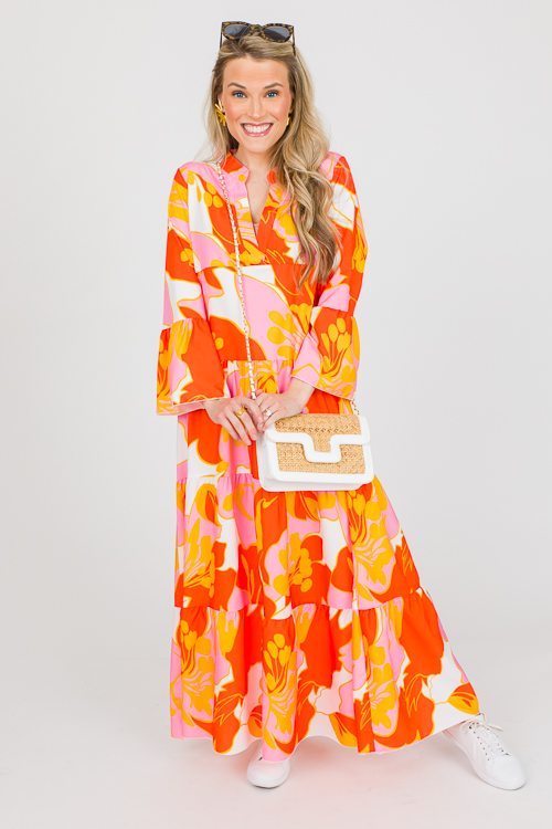 Zoey Multi Tiered Midi, Orange