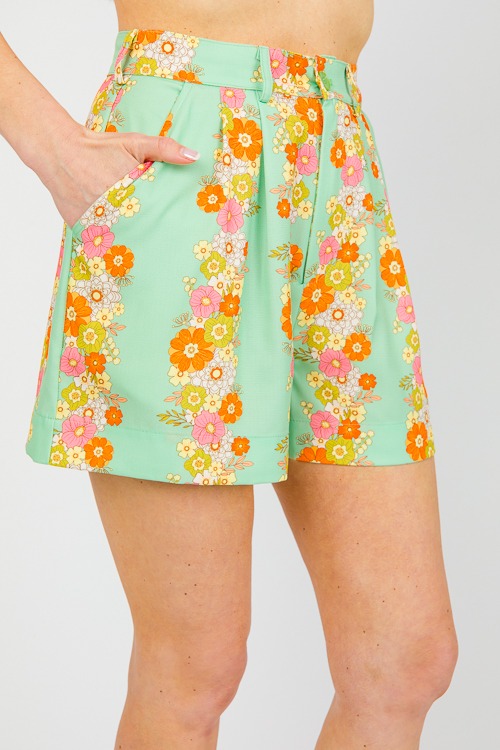 Daisy Print Shorts, Sage