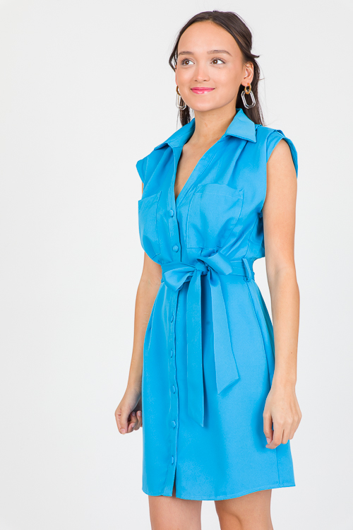 Blue Skies Belted Shirt Dress