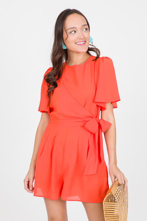 Wrap Front Romper, Tomato