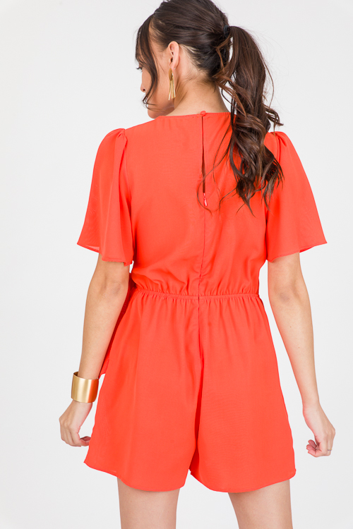 Wrap Front Romper, Tomato