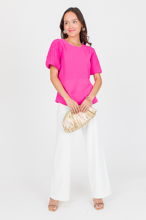 Textured Sleeve Top, Electric Pink