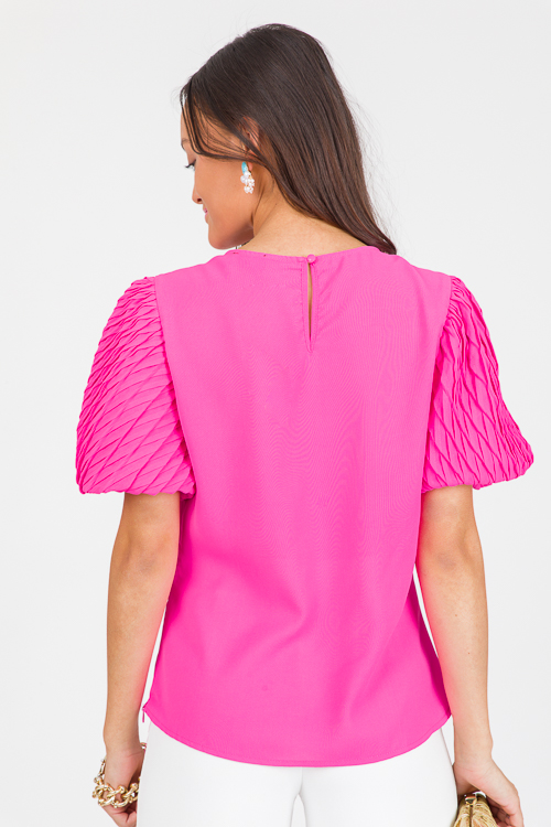 Textured Sleeve Top, Electric Pink