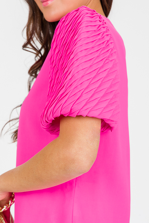 Textured Sleeve Top, Electric Pink