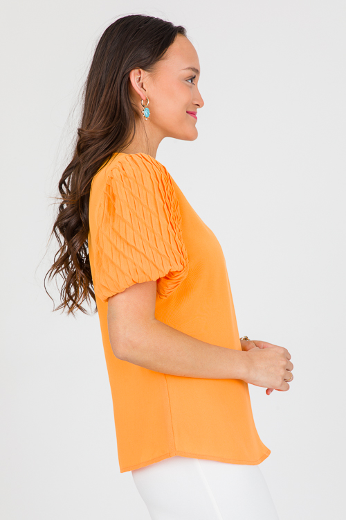 Textured Sleeve Top, Orange