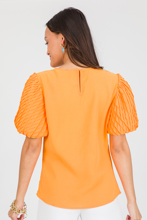 Textured Sleeve Top, Orange