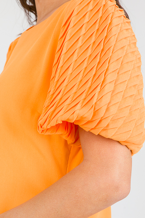 Textured Sleeve Top, Orange