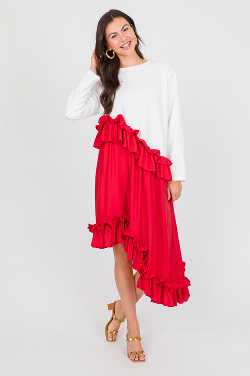 Asymmetric Colorblock Dress, White