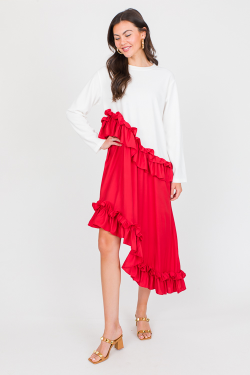Asymmetric Colorblock Dress, White