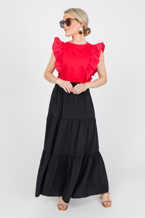 Tiered Maxi Skirt, Black