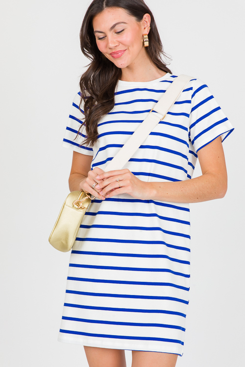 Anna Stripe T-shirt Dress, Royal