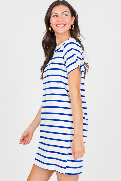 Anna Stripe T-shirt Dress, Royal