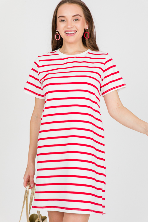 Anna Stripe T-shirt Dress, Red