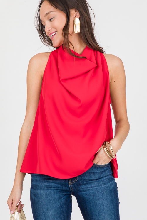 Raya Drape Neck Top, Red