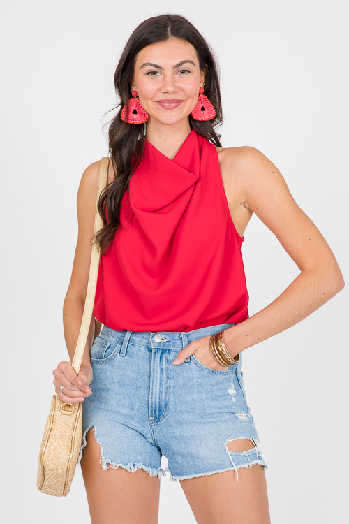 Raya Drape Neck Top, Red