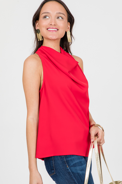Raya Drape Neck Top, Red