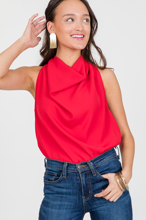 Raya Drape Neck Top, Red