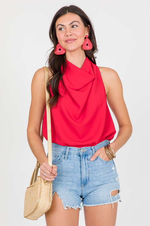 Raya Drape Neck Top, Red