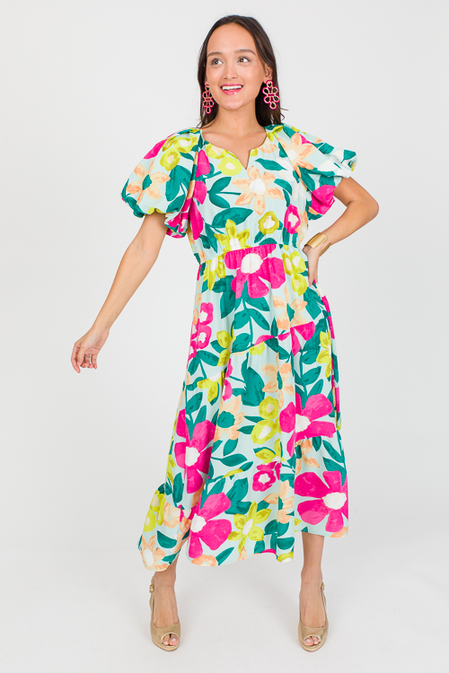 Margie Floral Midi, Mint Mix