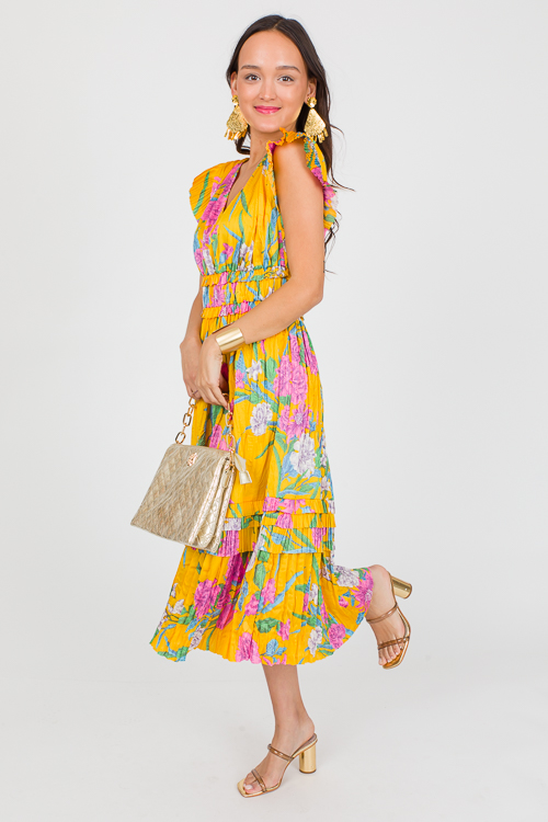 Pleated Floral Midi, Marigold Multi