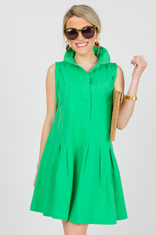 Pleat Hem Dress, Green