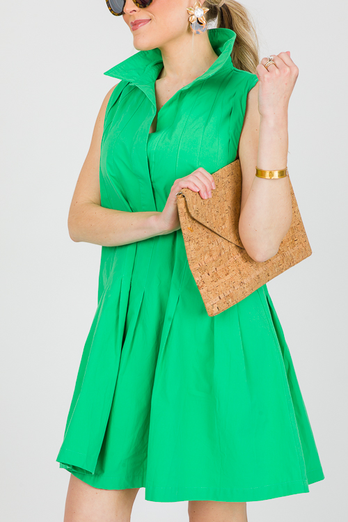 Pleat Hem Dress, Green