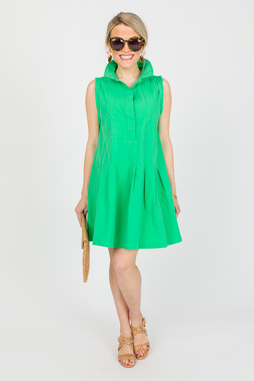 Pleat Hem Dress, Green