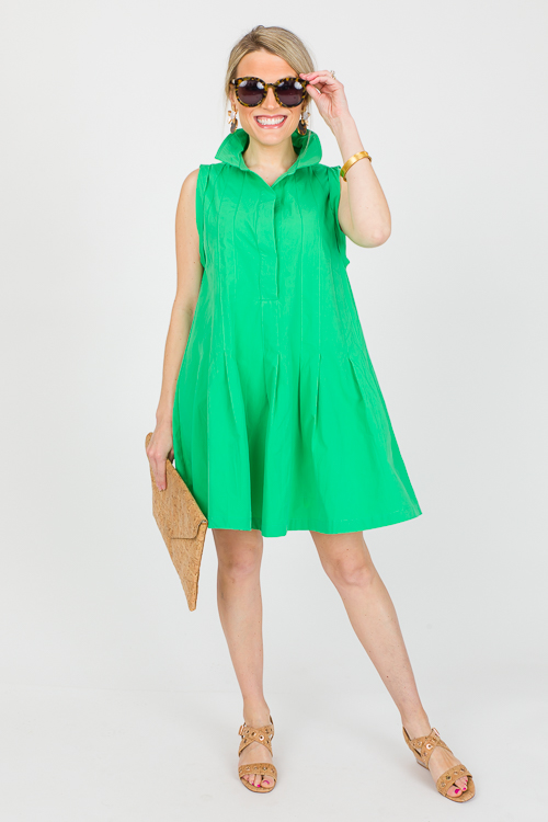 Pleat Hem Dress, Green
