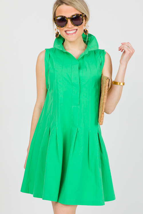 Pleat Hem Dress, Green