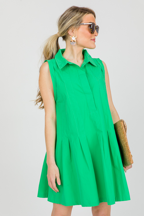 Pleat Hem Dress, Green