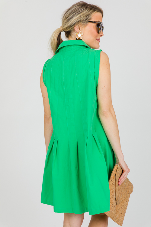 Pleat Hem Dress, Green