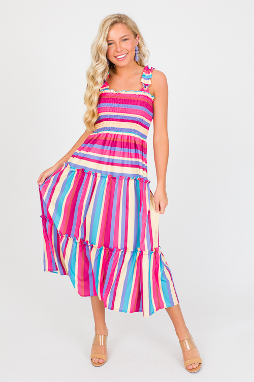 Multi Stripe Smock Midi