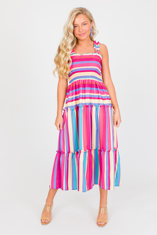 Multi Stripe Smock Midi