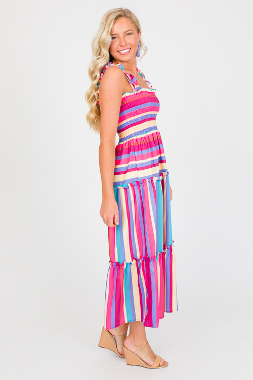 Multi Stripe Smock Midi