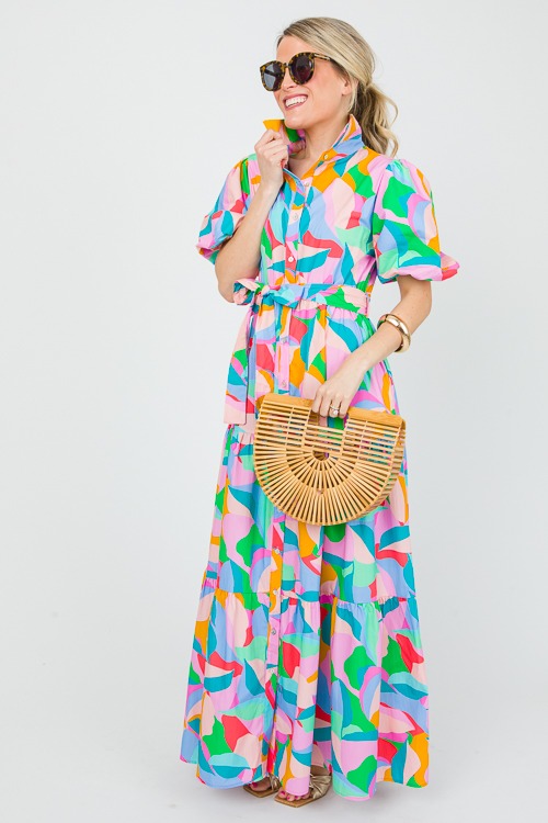 Abstract Print Button Up Maxi