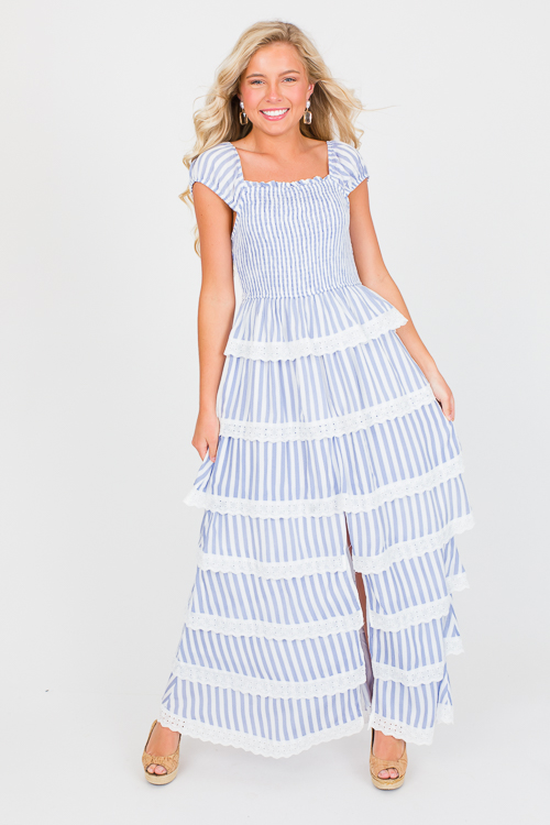 Eyelet Trimmed Stripe Maxi, Lt. Blue