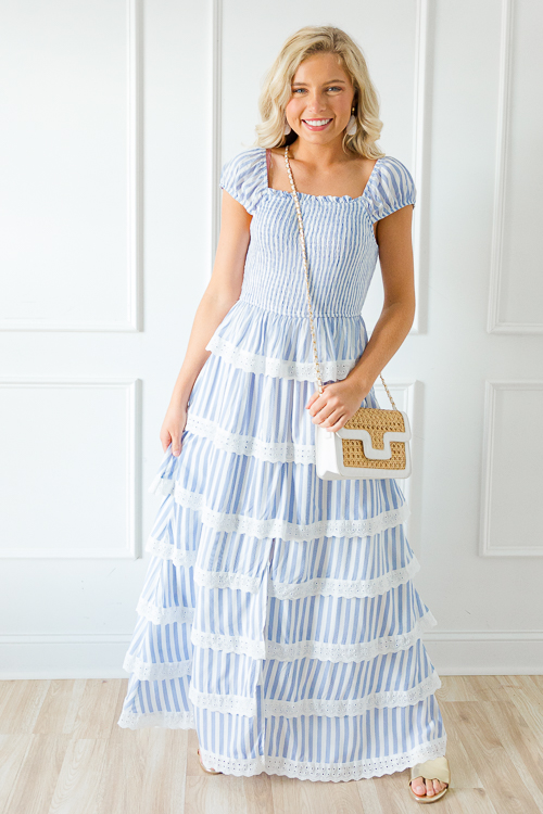 Eyelet Trimmed Stripe Maxi, Lt. Blue