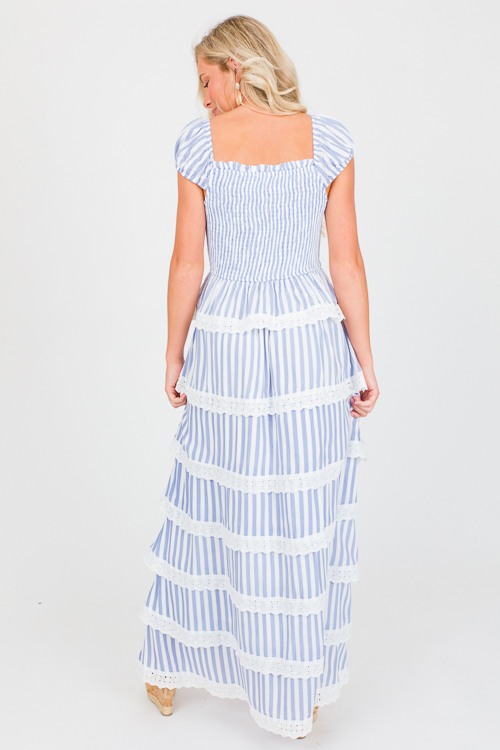 Eyelet Trimmed Stripe Maxi, Lt. Blue