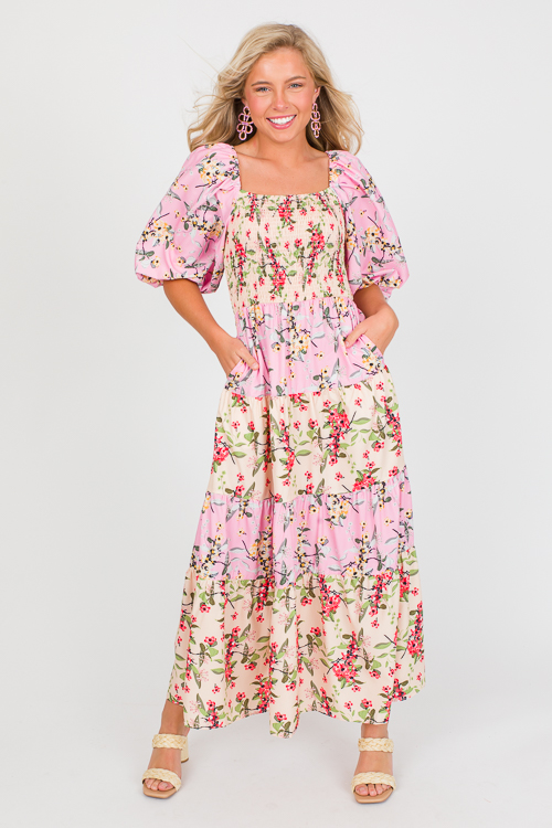 Floral Contrast Maxi, Pink