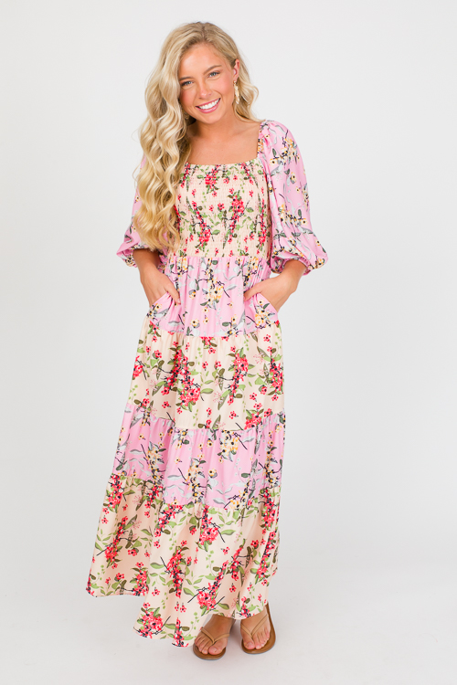 Floral Contrast Maxi, Pink