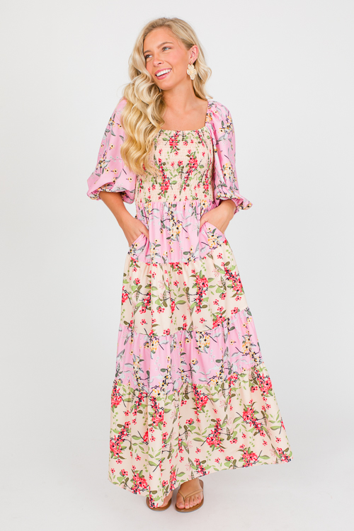 Floral Contrast Maxi, Pink