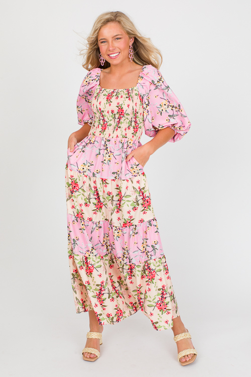 Floral Contrast Maxi, Pink