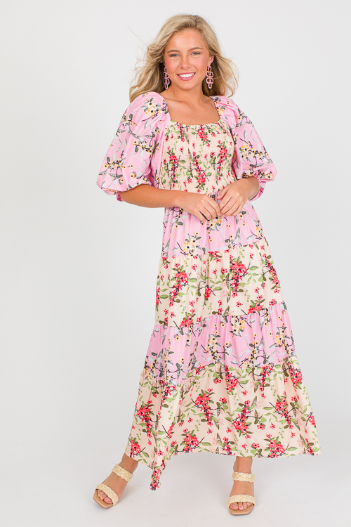 Floral Contrast Maxi, Pink