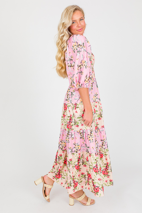 Floral Contrast Maxi, Pink