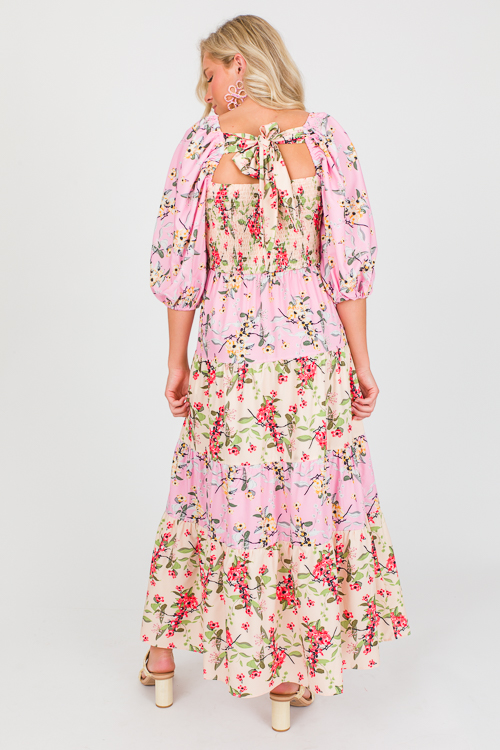 Floral Contrast Maxi, Pink