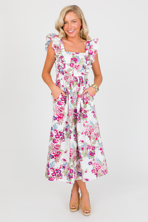 Floral Flutter Sleeve Midi, Multi