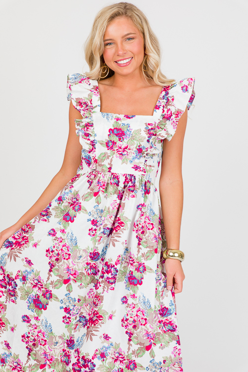 Floral Flutter Sleeve Midi, Multi