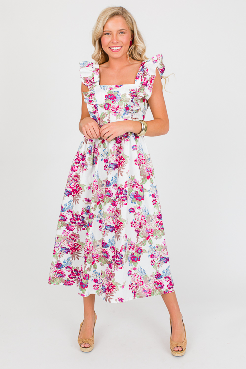 Floral Flutter Sleeve Midi, Multi